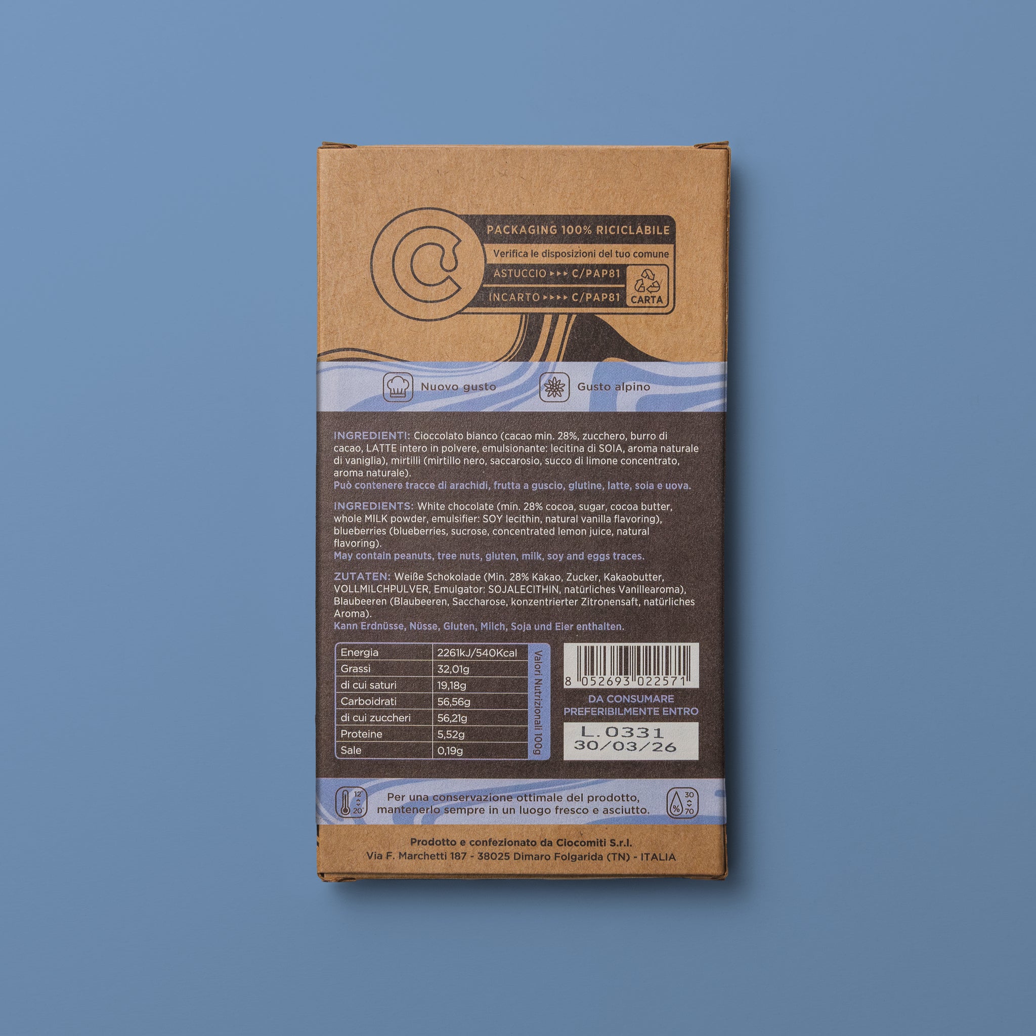 Tavoletta al bianco e Mirtilli