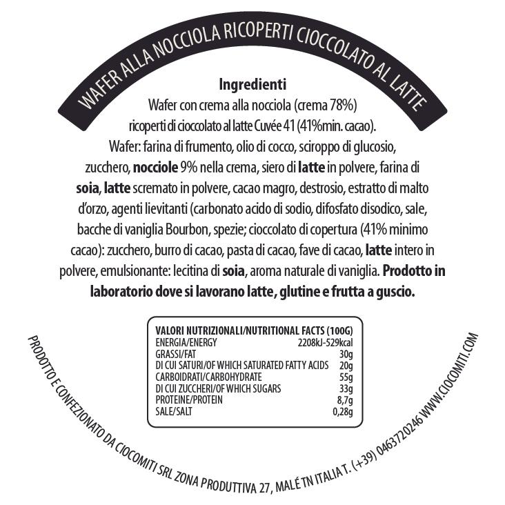 Wafer con Crema alla Nocciola ricoperto Latte Cuvée 41% - Ciocomiti
