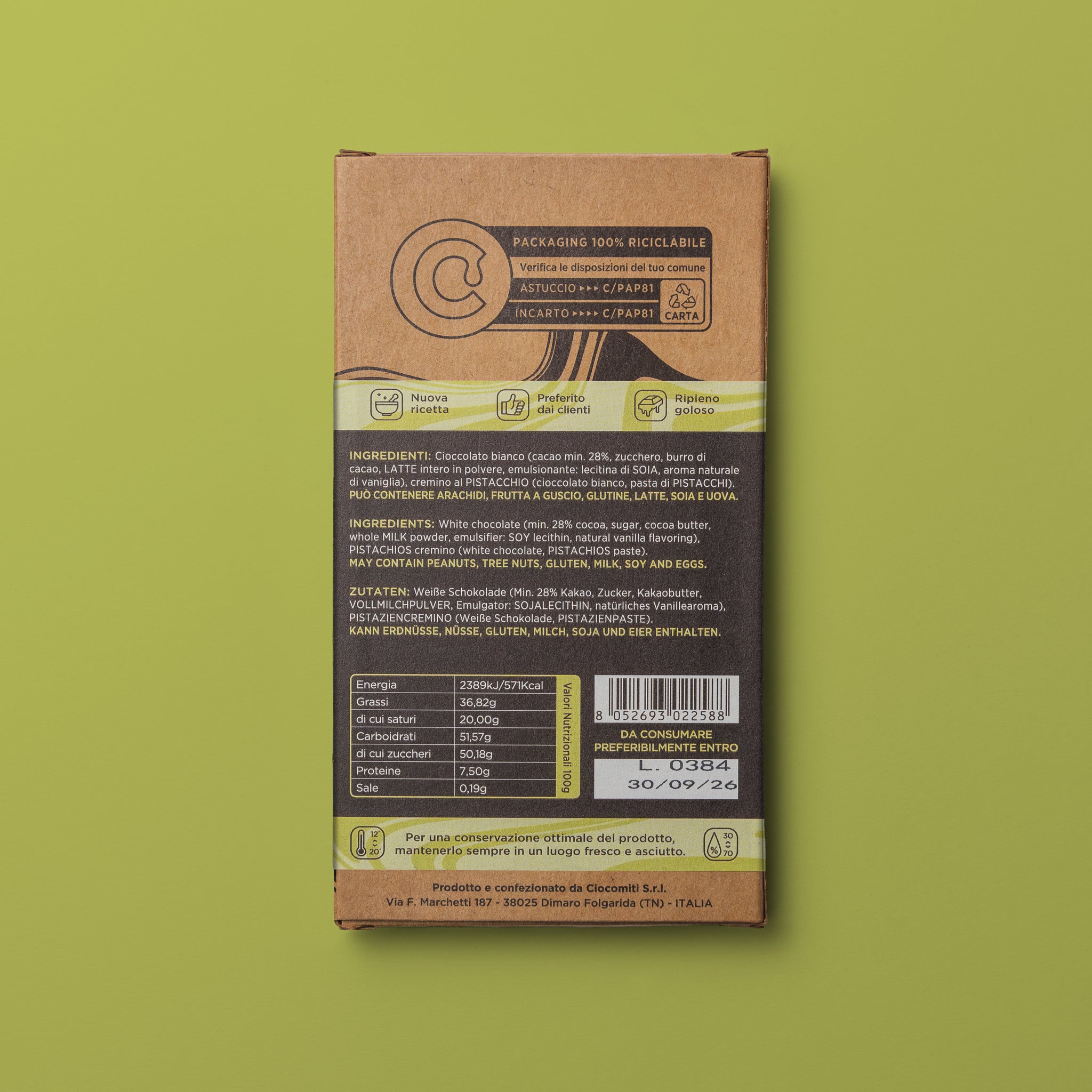 Tavoletta al bianco ripieno al Pistacchio